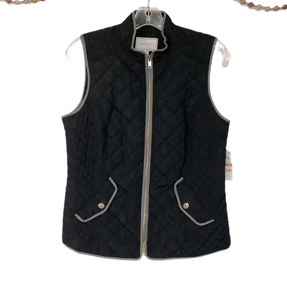 NWT Charter Club Women Black Quilted Vest PS
